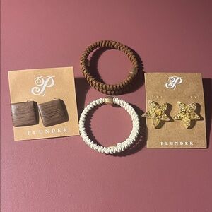 Plunder Braided Brown and cream bracelets with 2 pairs of earrings